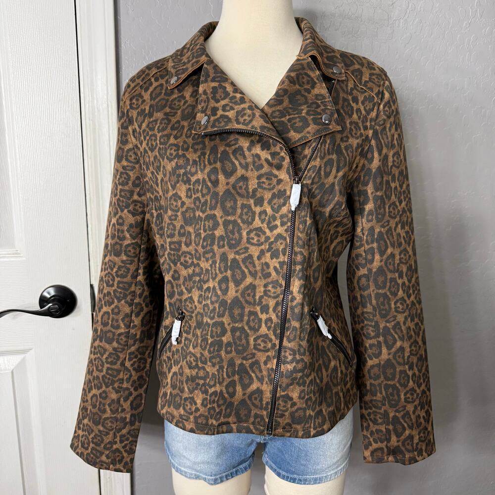 Philosophy Marrakech Marni Leopard Moto Jacket Faux Leather, Brown, S/P